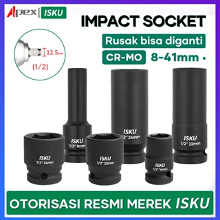 ISKU mata kunci sok impact socket Panjang/mata sock set 1/2” drive socket kokoh dan kuat/satu set konci shock impact 8-41mm