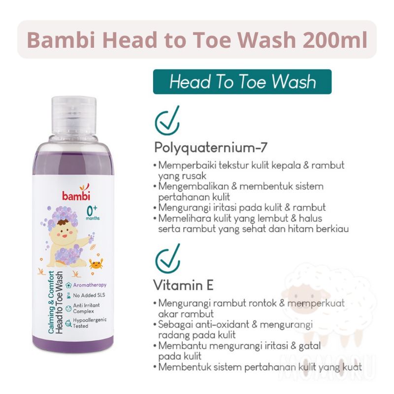 Bambi Baby Calming &amp; Comfort Head to Toe Wash 200ml Sabun Mandi Bayi Sampo Bayi