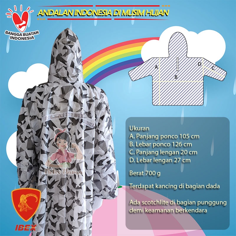 Jas Hujan Ponco Lengan XL IBEX ORI Ukuran JUMBO BIGSIZE Gajah Original