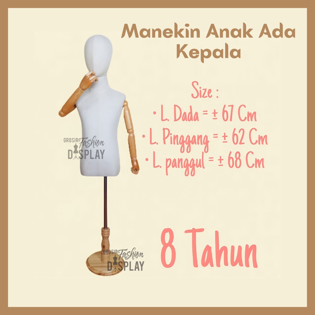 Patung Manekin DM Anak Tangan Robot Tiang Kayu Kepala Foam Display Pakaian Manekin Dummy Anak Patung Anak-BH