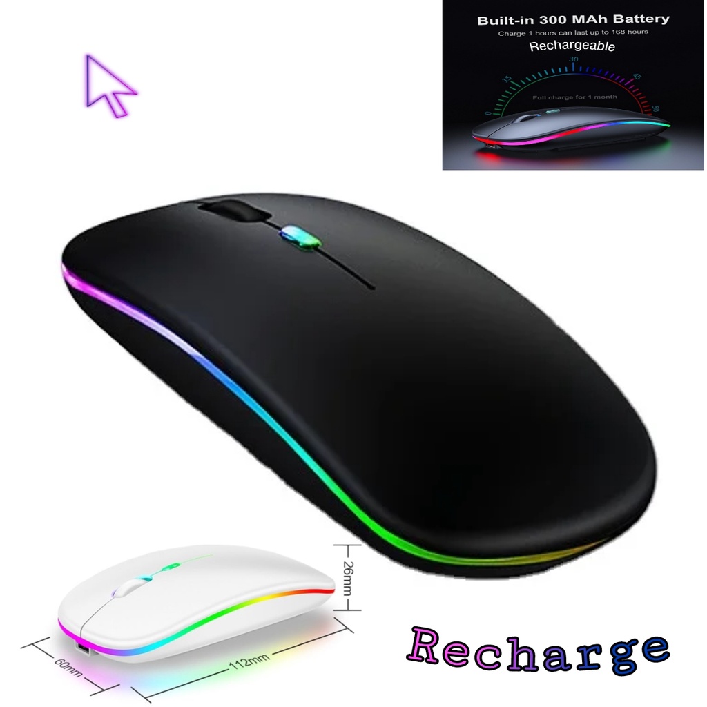 Mouse Lampu RGB wireless baterai tanam Mouse wireless 02.4G Silent Wireless 1200 DPI RGB LED Backlit Isi Ulang Mouse silent lampu RGB efek Mos mous wireles mos werles