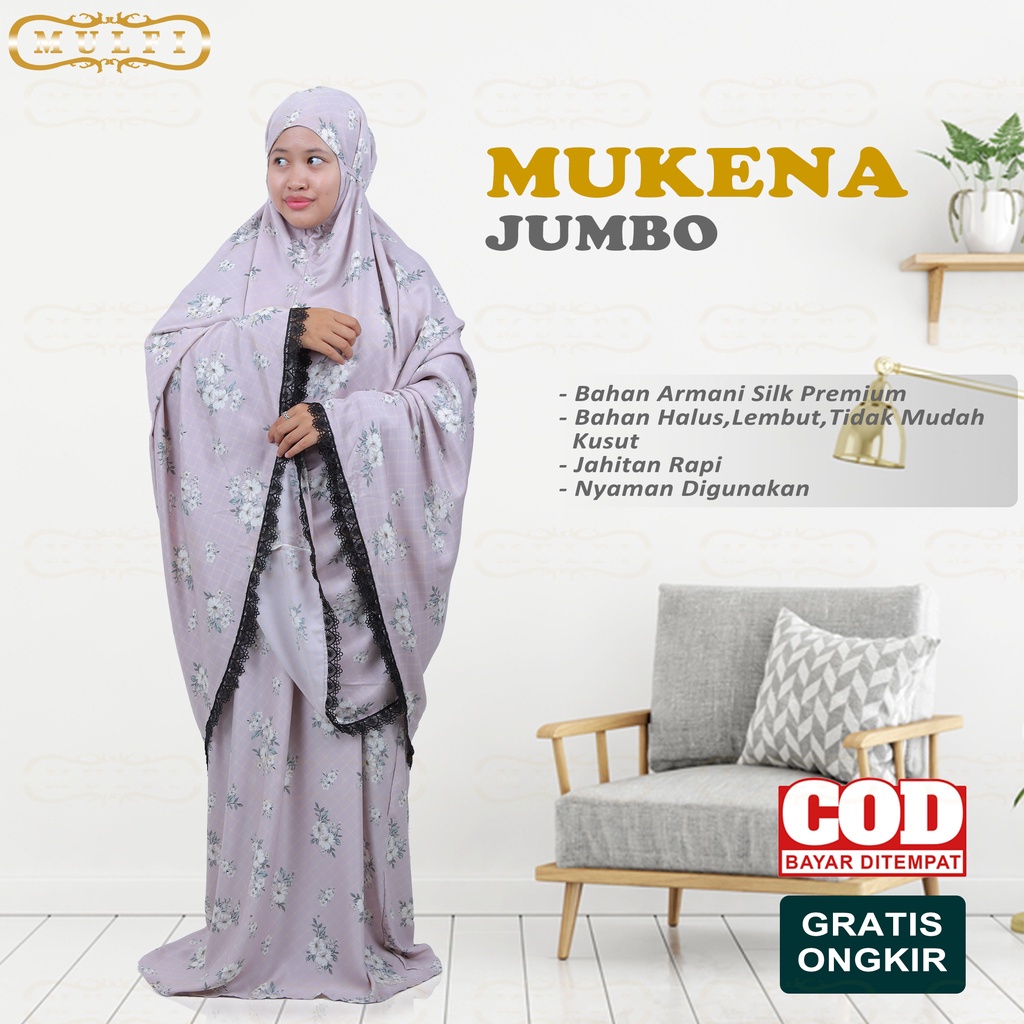 MULFI Mukena Jumbo Armani Silk Premium Anti Kusut Adem Nyaman Digunakan