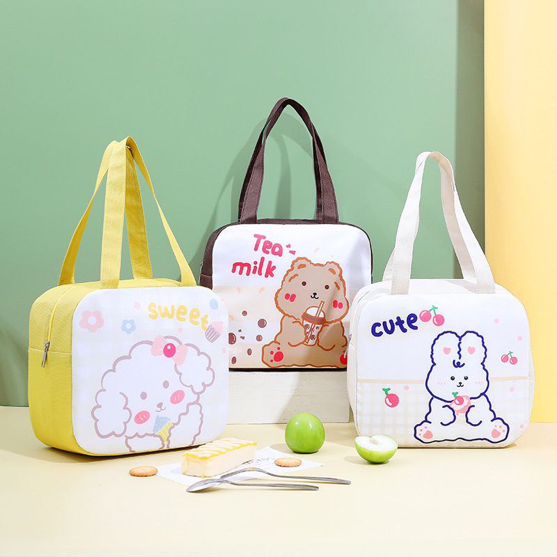 HEN23 Motif Boneka Tas Bekal Makan Motif Lucu Dengan Lapisan Insulasi Alumunium Foil Lunch Bag