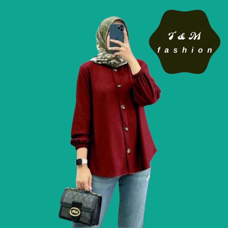 T &amp; M Fashion~Lolita Shirt Premium Crinkle Blouse Wanita Kemeja Kuliah/Kerja/Kasual Blouse Basic Crinkle air Flow Blouse Pengan Panjang Tren 2023