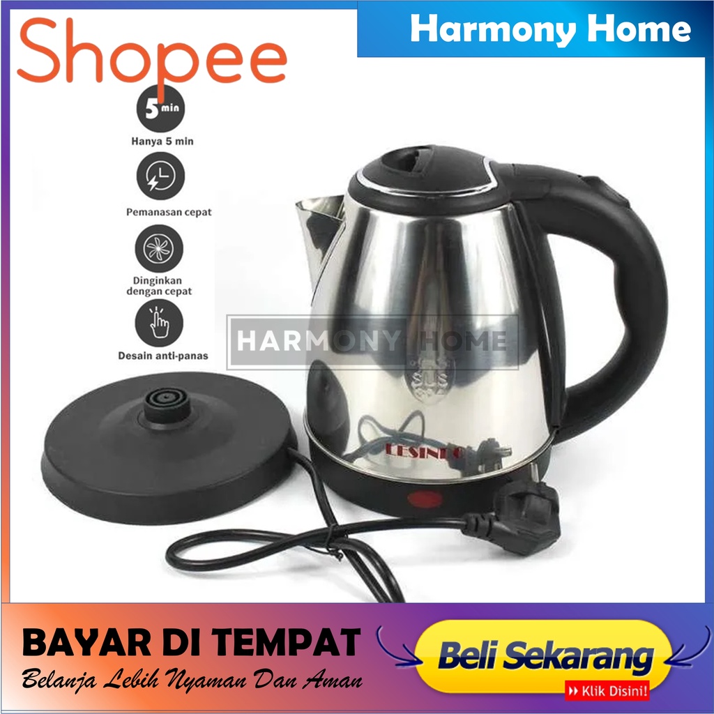 Teko Listrik 2 L Pemanas Air Hangat Poci Teh Kopi Susu Stainless Cerek Scarlett Electric Heat Kettle Portable Tempat Wadah Minum Elegan Minimalis