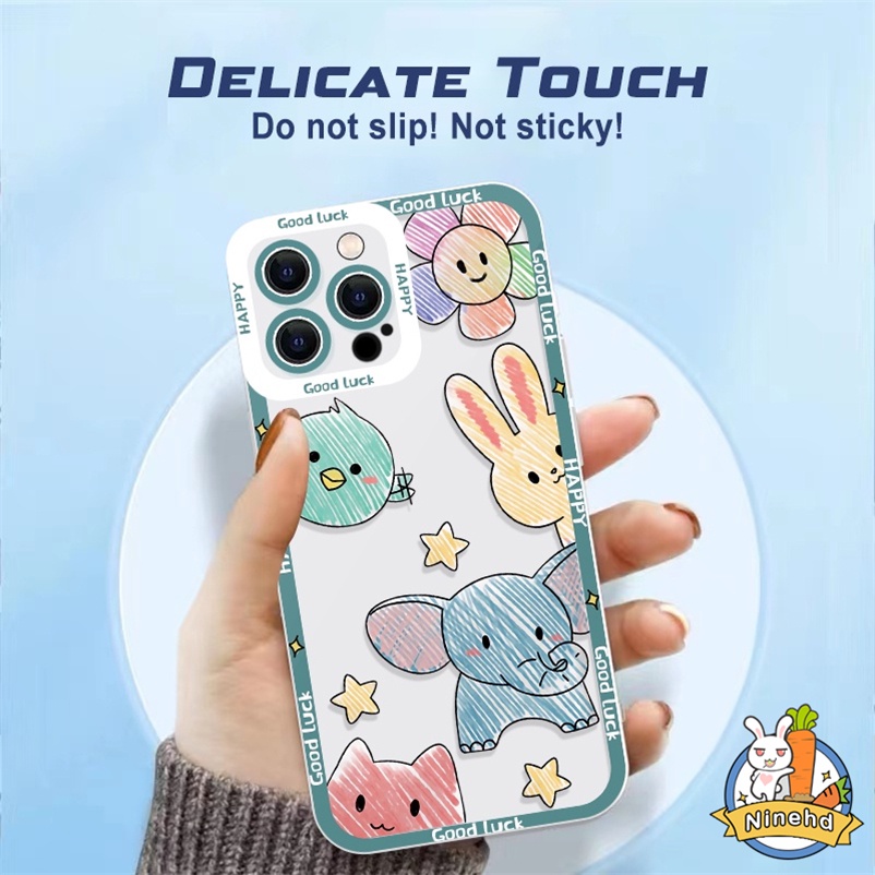 Casing Compatible for Iphone 14 13 12 11 Pro Max Xr Xs Max 7 8 Plus SE 2020 Gambar Kartun Lucu Cute Happy Cartoon Animal Four-corner Anti-drop Anti-dirty Soft  TPU Phone Case