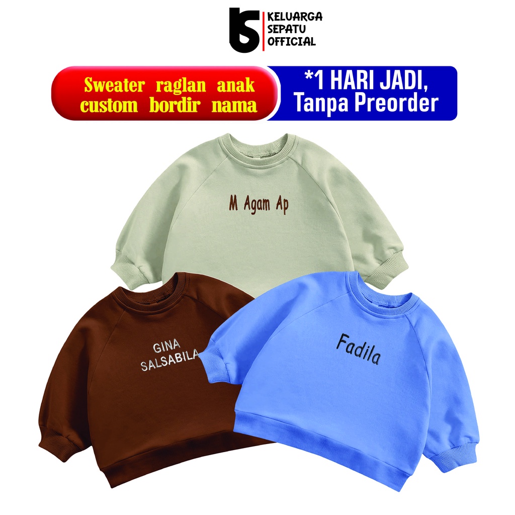 Sweater nama anak lucu bordir nama anak dan bayi switer bordir custom model raglan sweater  murahsweater custom nama