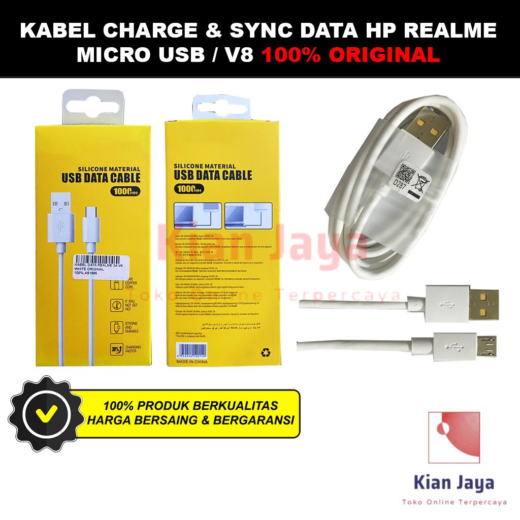 [Garansi 100% Ori] Kabel Data Realme 2A Super VOOC Micro USB V8 USB Type-C Type Tipe C Cable Charge Charging &amp; Sync Data Hp Original