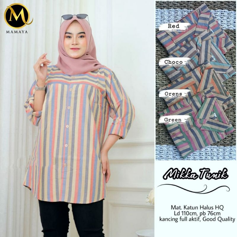 COD MIKKA TUNIK ATASAN WANITA MOTIF GARIS TERBARU LENGAN PANJANG MUSLIM BAHAN KATUN