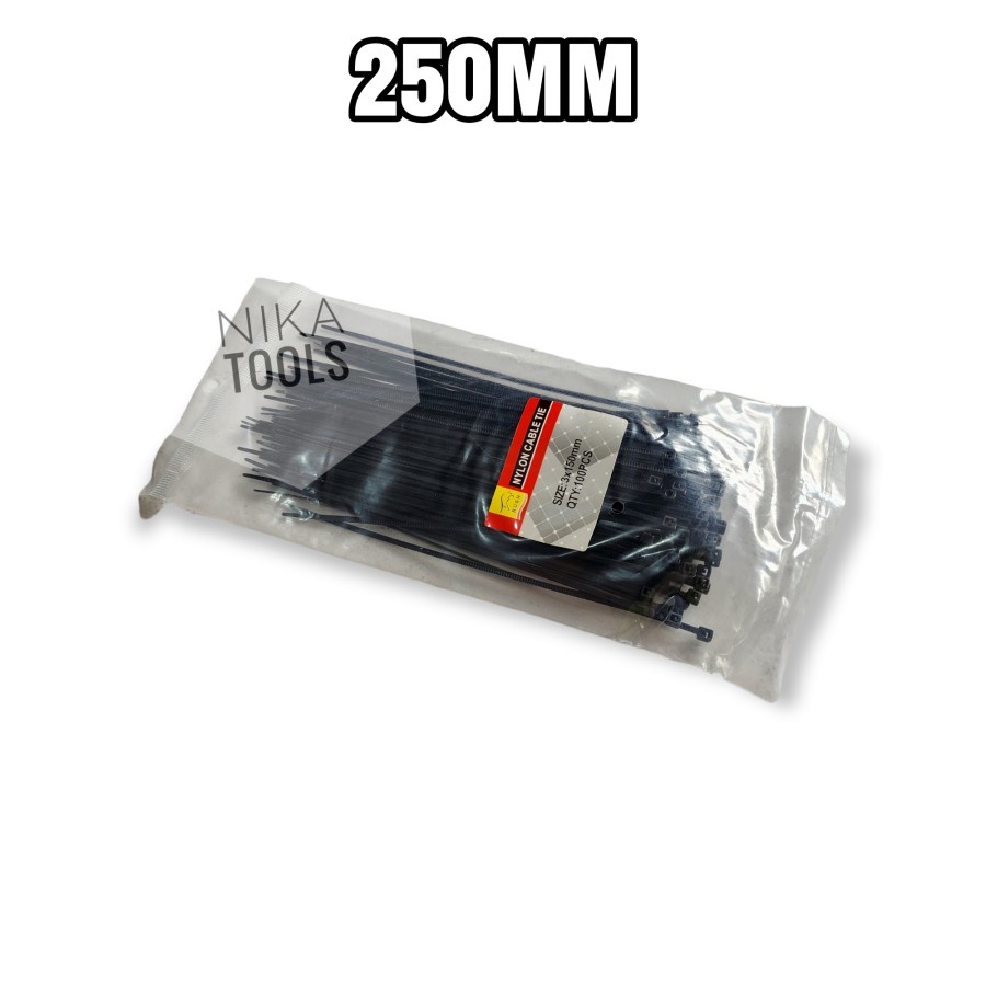 Kabel Tis 25 cm 250 mm Cable Ties Tie Nylon Nilon Hitam 100 pcs