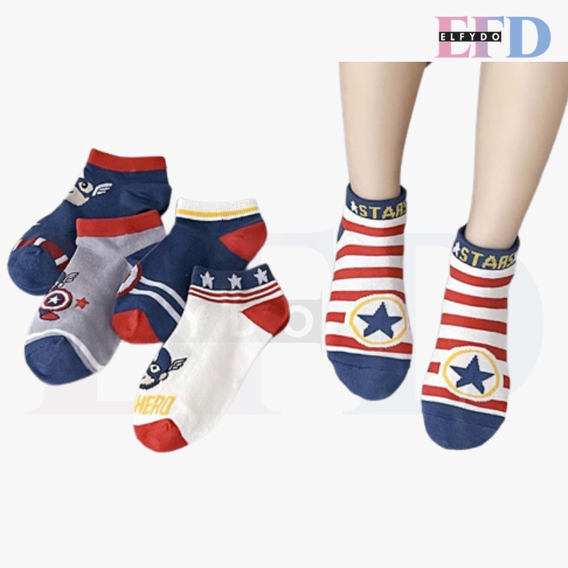 ELFYDO KS24Kaos Kaki anak Cowok Laki Laki Captain Amerika