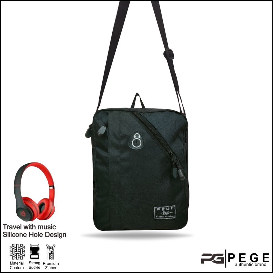 Tas Selempang Bahu Pria PEGE Eizen Model Casual Warna Hitam- PG 8948