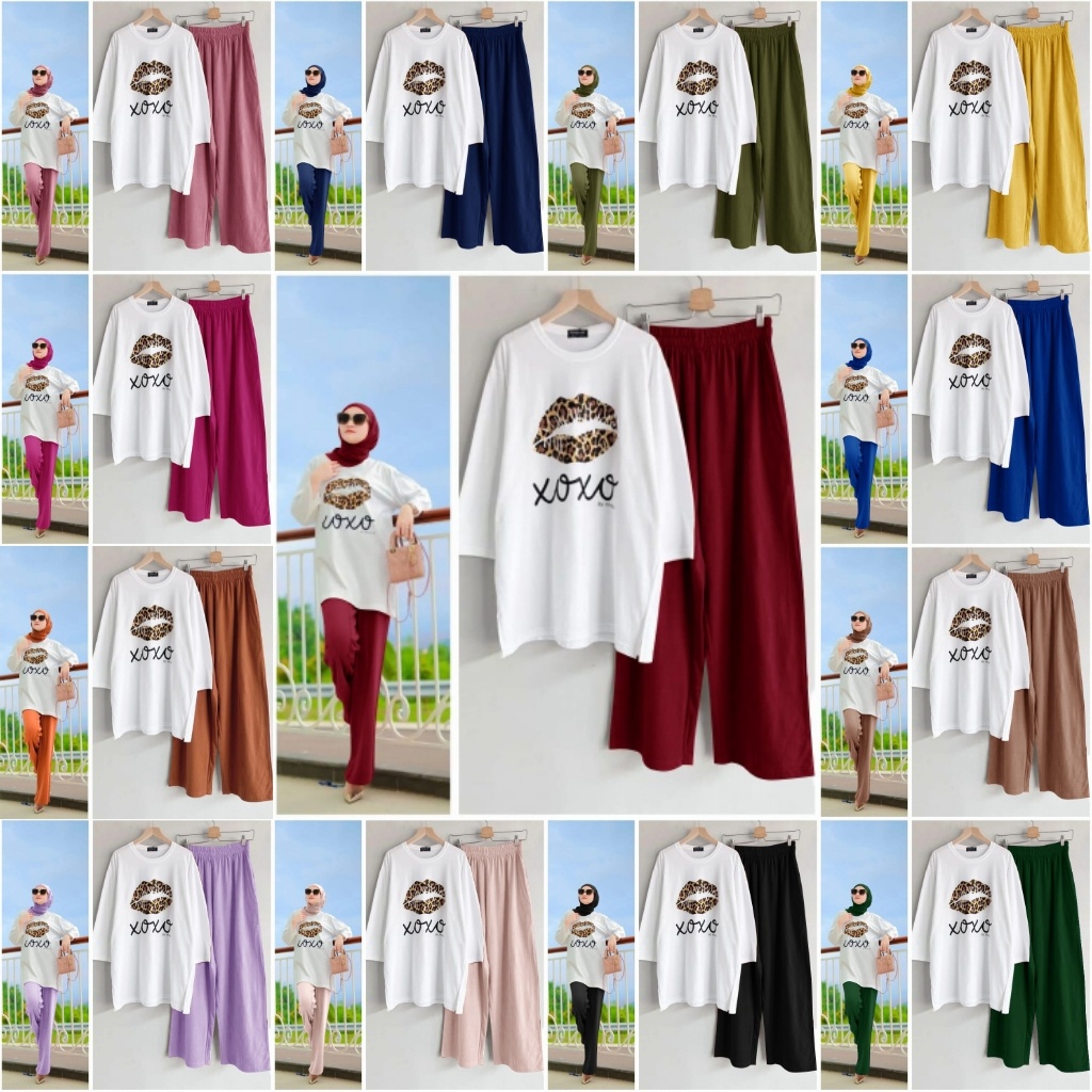 SETELAN KULOT BABYTERRY XOXO SIZE L XL XXL / SETELAN BAJU MUSLIM WANITA TERBARU / ONE SET TUNIK + CELANA PANJANG