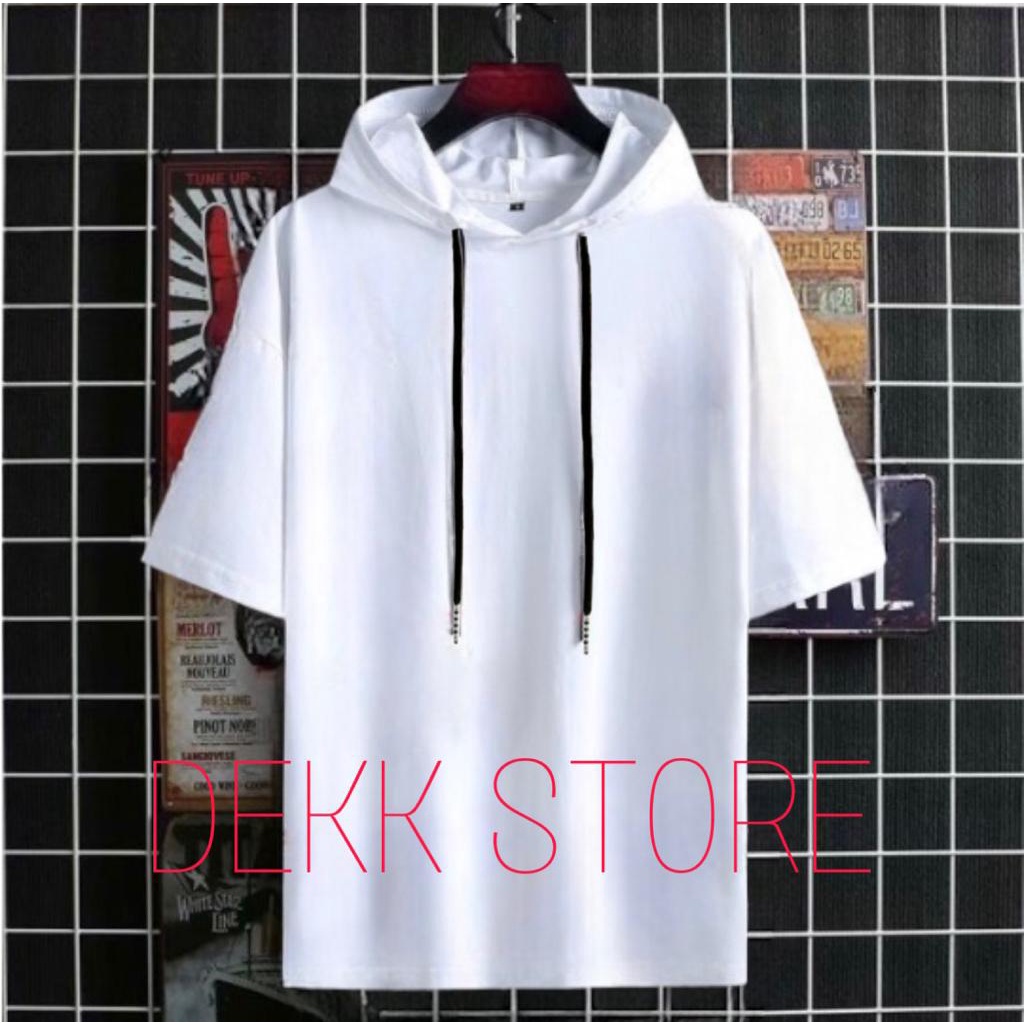KAOS HOODIE POLOS LENGAN PENDEK/KAOS HOODIE KUPLUK PRIA