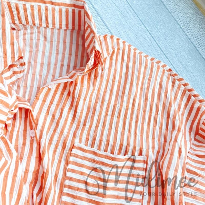 (COD)KEMEJA/ATASAN WANITA OVERSIZE BAHAN CRINKLE BIG STRIP/BLOUSE SALUR BESAR KANCING DEPAN