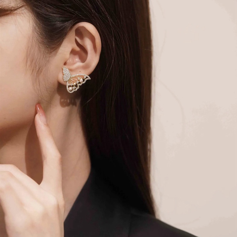 Anting Kupu-Kupu Mutiara Berlian Cantik Elegan Modis Untuk Wanita