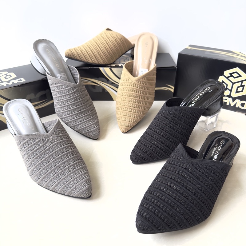 GRAVICI - Sepatu Slip On Mules Wanita Bahan Rajut Import AR 03