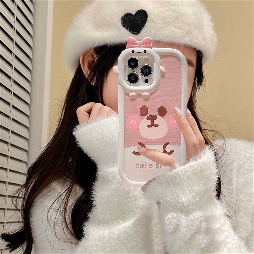 REDMI Redmi10 10C 10A Note 11 Pro Note 11S 9C 9A 10 9T 9 Note10 5G 10s Note9 Note9S Note8 Poco X3 NFC M3 Pro 3D Bow-knot Monster Lens Rainbow Doodle Bears Casing TPU Ponsel Tahan Guncangan BY