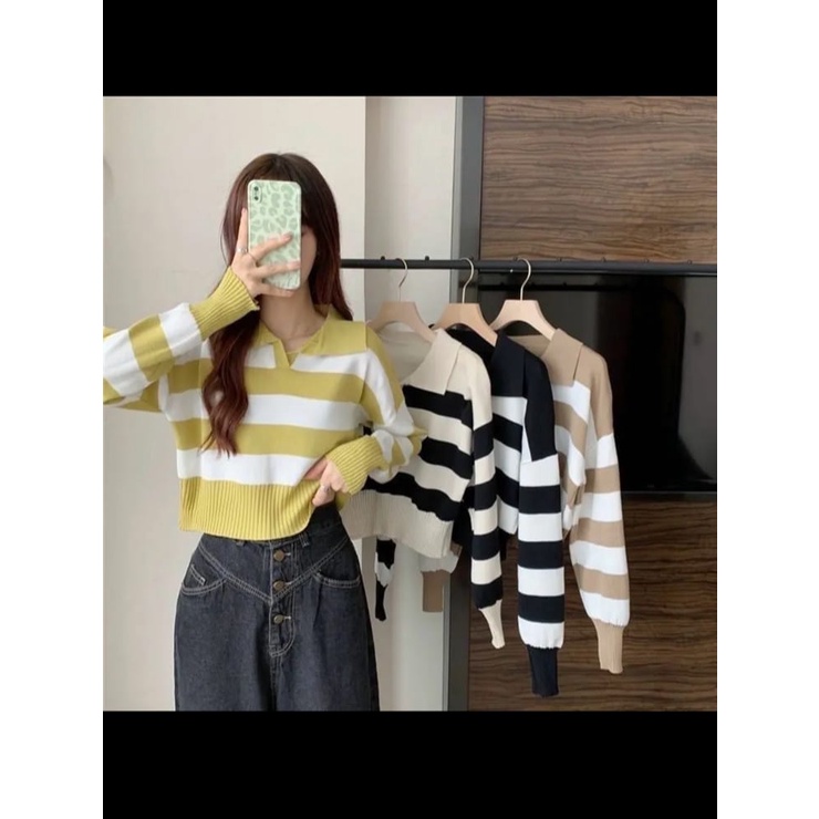 Bellleza Outlet baju rajut Cardigan rajut atasan wanita Davira Knit Crop