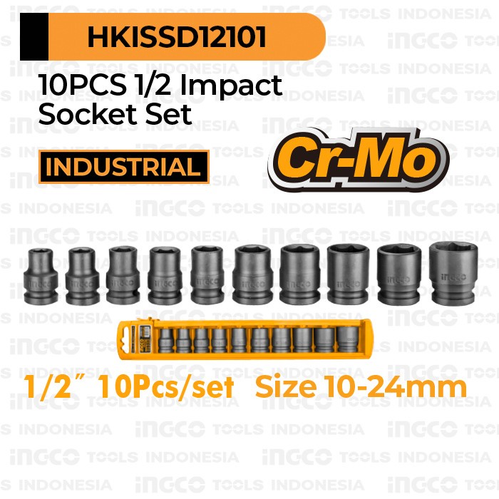INGCO Mata Impact Wrench Set 10-Pcs 1/2&quot; / Deep Impact Socket Set