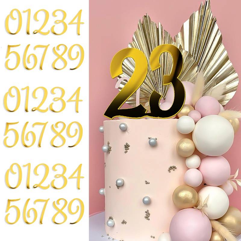 Mirror Gold Number Cake Topper/Hiasan Kue Happy Birthday Anak Dan Dewasa/Perlengkapan Dekorasi Romantis Rumah Tangga/Peralatan Makan Yang Bermanfaat