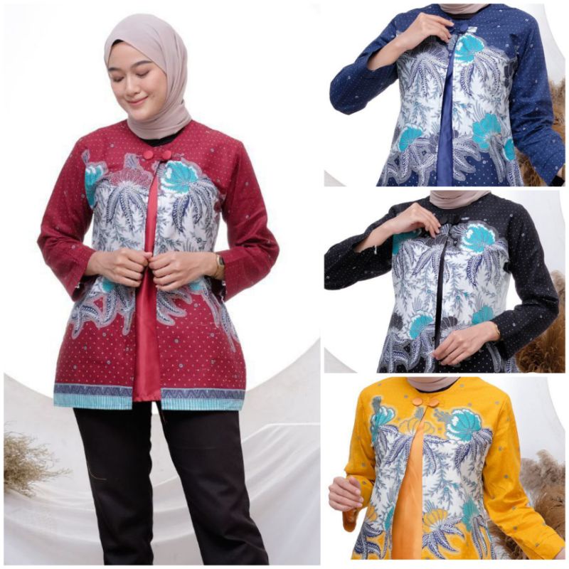 Blouse Batik Wanita Model Bolero Daun Alisia / Atasan Batik Wanita Casual / Blouse Batik /  Batik Kerja / Atasan Batik Kantor / New Motif / Batik Wanita Kekinian