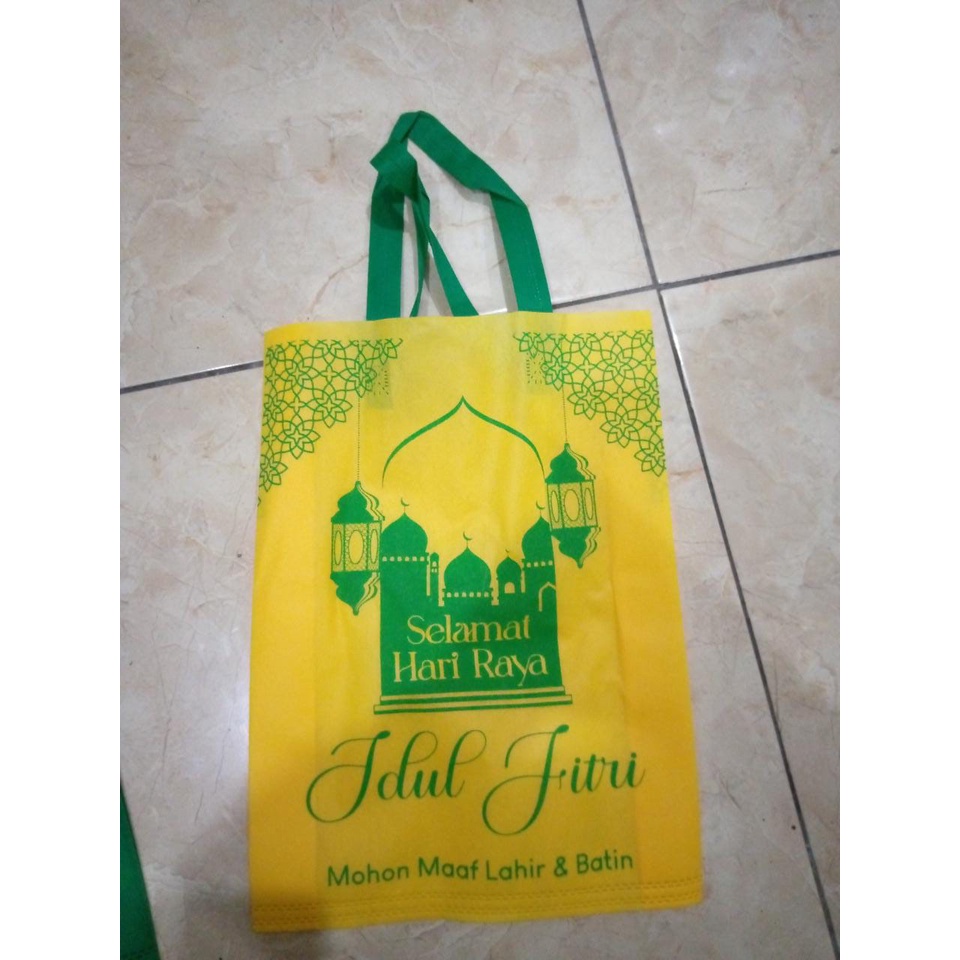 ECER SATUAN | Tas spunbond / motif lebaran uk 30x40x8cm / godiebag / totebag/ press / souvenir