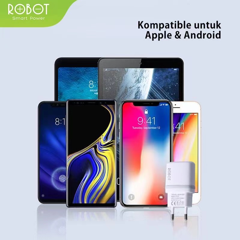 Charger 2.1A ROBOT RT-K9 White Fast Charging FREE Kabel MICRO USB Garansi 1 Tahun