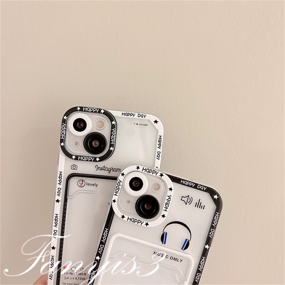 Compatible For IPhone 14 13 12 11 Pro Max X XR Xs Max 8 7 Plus SE 2020 Soft Case TPU Transparan Holder Kartu Musik Cover