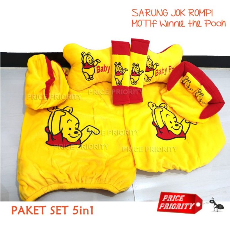 Bantal Sarung jok Mobil kartun winnie the pooh kuning 5in1