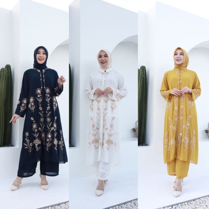 Baju Kondangan Wanita | One Set | Setcel | Tunik Remaja | Tunik Kaftan | Setelan Ceruty | Indira Set