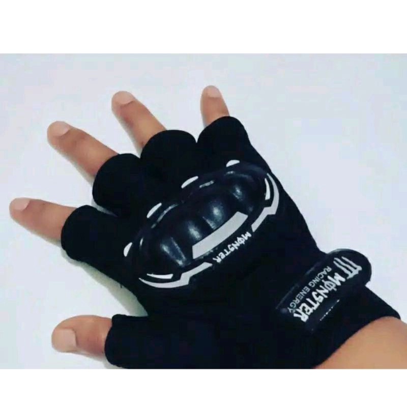 Sarung Tangan Motor Batok Setengah Jari Buntung Pendek Monster Half Finger Biker Glove Hitam List Warna