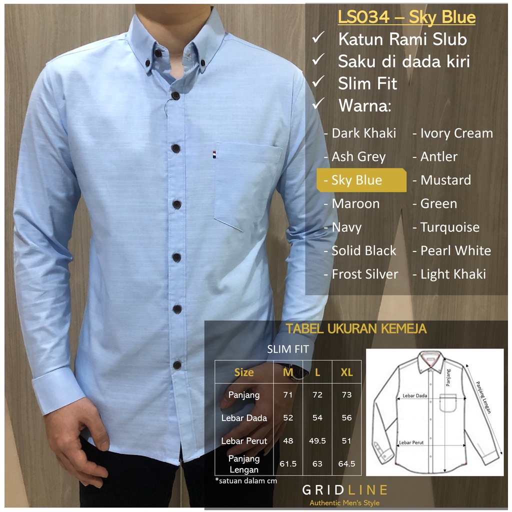 [GRIDLINE - LS034 Colorful Premium Long Sleeves Basic Series] Kemeja Lengan Panjang Katun Linen