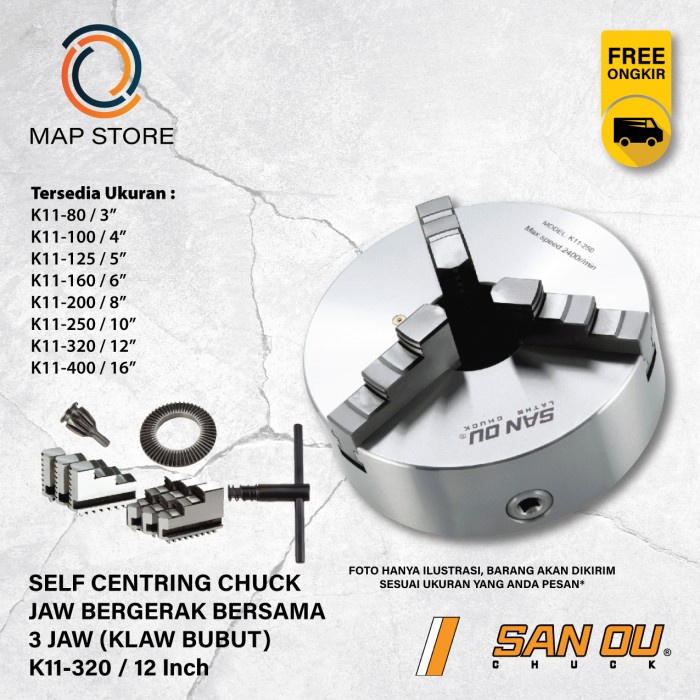 Chuck Bubut 12" 3 Jaw / Claw Bubut 3 Jaw / Catok Kepala Bubut 12 Inch