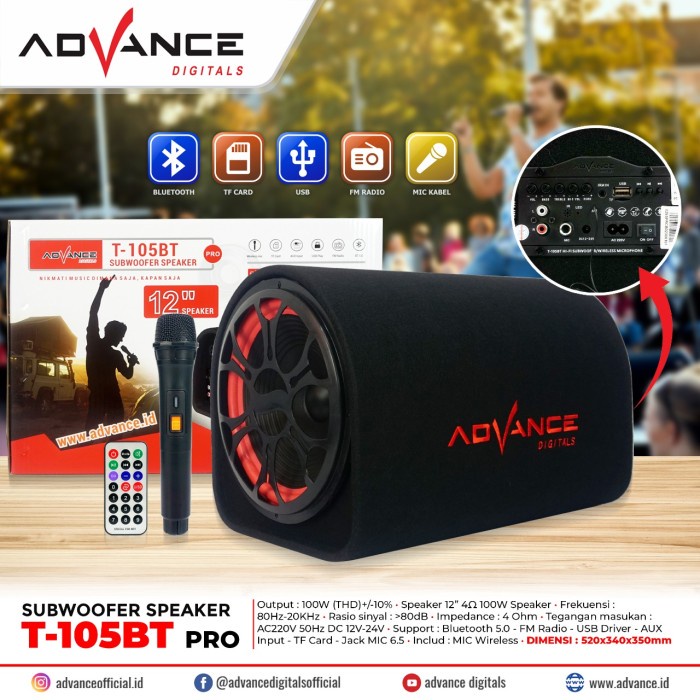 Speaker Advance T105BT Bluetooth Subwoofer Speaker 12inch