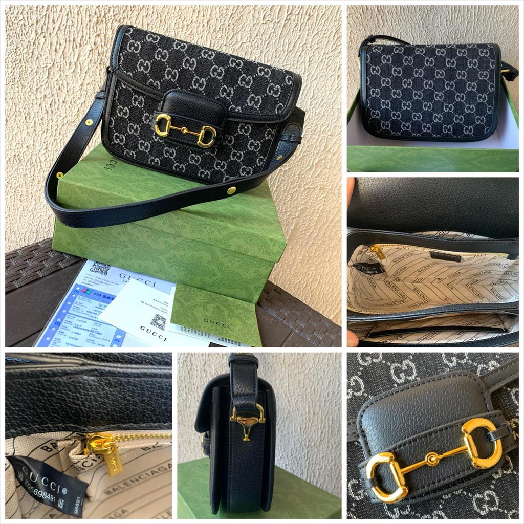 (MICROFIBER) LUXY LX2216 TAS SELEMPANG WANITA HORSEBIT BLACK DENIM FREE BOX + DUSTBAG KUALITAS VIP PLAITNUM 1:1