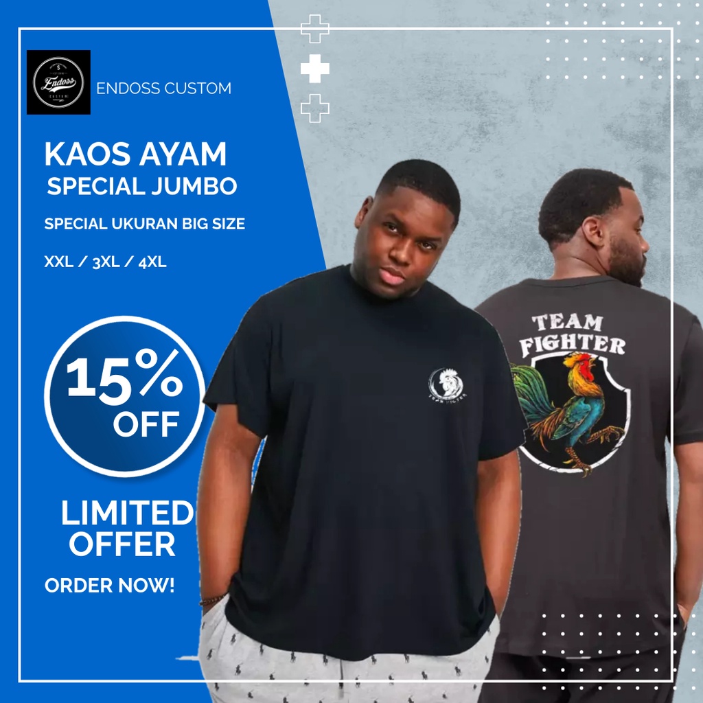 Kaos Distro Oversize Jumbo Big Size Pria Lengan Pendek Motif Ayam Bangkok Petarung Ukuran XXL 3XL 4X