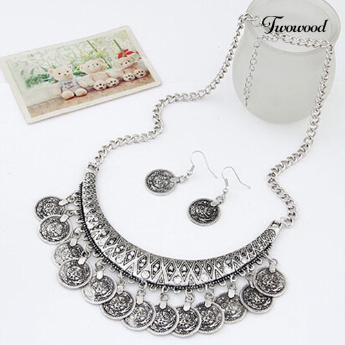 Twowood Women's Vintage Style Choker Kalung Kait Anting Pernyataan Set Perhiasan