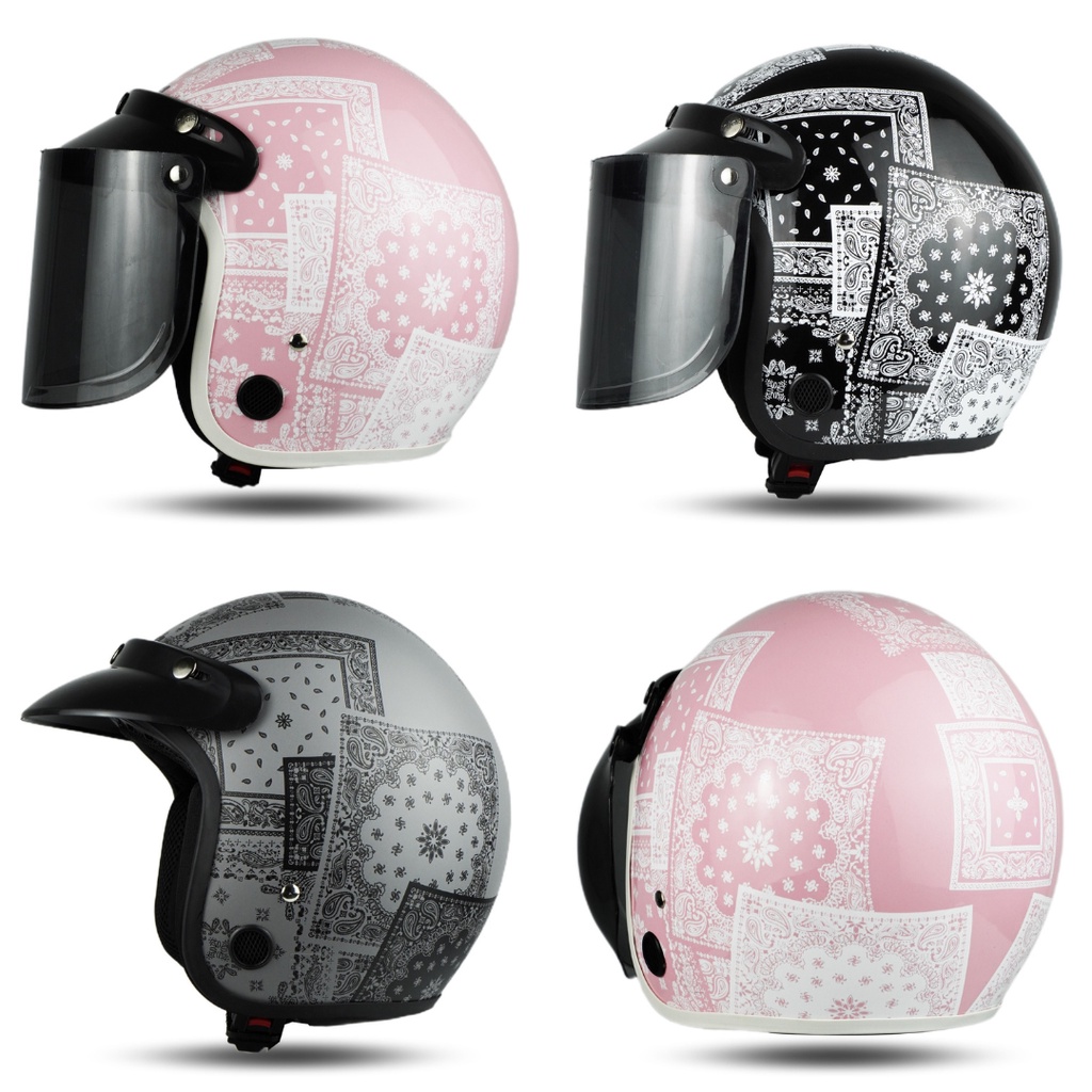 Helm Bogo Wanita Dewasa Motor Motif Paisly Full Leher