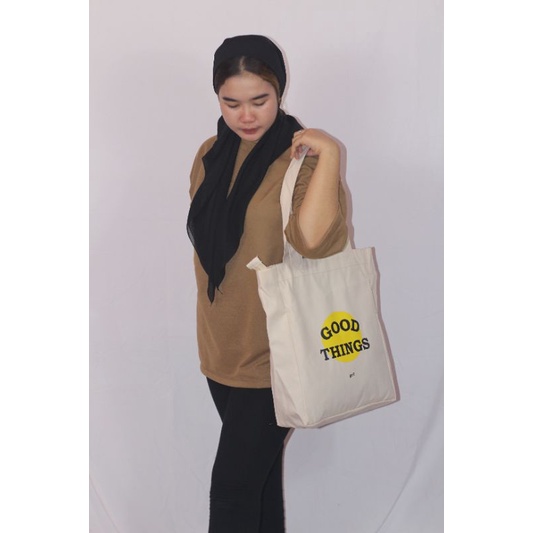 Totebag Wanita Kanvas Aesthestic Goodthink Pakai Resleting