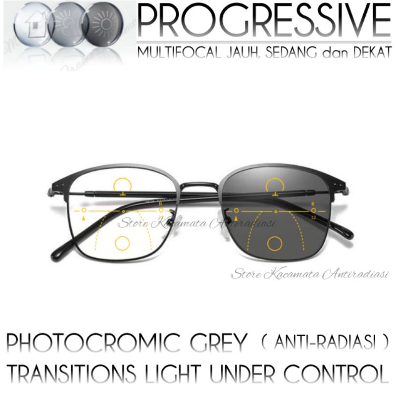 Kacamata Plus Progresif Photocromic Wanita/Pria | Kacamata Plus Progresif Photocromic AntiRadiasi