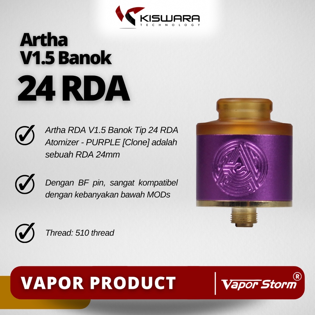 Artha RDA V1.5 Banok Tip 24 RDA Atomizer - PURPLE [Clone] KiswaraBandung