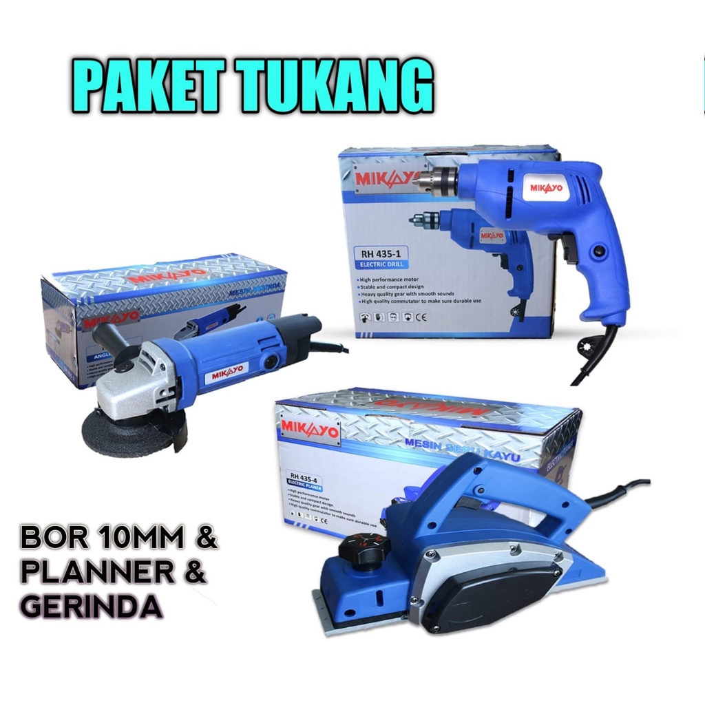 MURAH PAKET TUKANG 3 ITEM MESIN GERINDA 4&quot; + MESIN SERUT ELEKTRIK PLANER + MESIN BOR 10MM