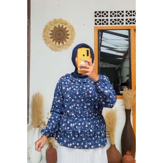 Blouse floral korea atasan bunga2 baju motif wanita lengan panjang blus korean style wanita terbaru 
