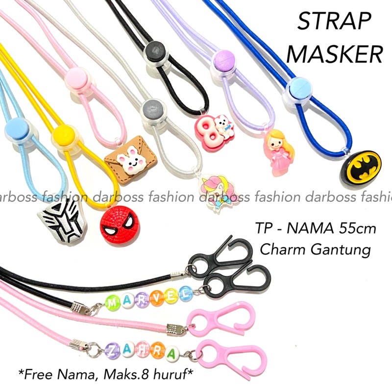 [GRATIS CUSTOM NAMA] Strap Masker Anak dan Dewasa bisa / Tali Kalung Masker / Strap Masker 2in1 / Konektor Masker Hijab headloop earloop / Pengait Masker / Mask Extender / Srep Masker / Strep Masker / Kalung Masker / Tali Masker stopper clay resin