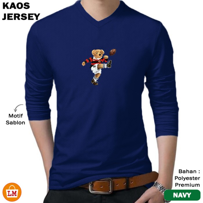 Kaos Jersey Pria BEAR Lengan Panjang T-Shirt Polos Olahraga Dry Fit Indoor Outdoor Size M-XL LMS 31251