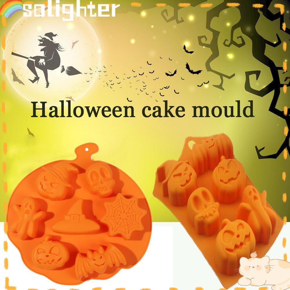 Solighter Halloween Cetakan Coklat Kerajinan Rumah Membuat Kue Dekorasi Wajah Hantu Bat Skull