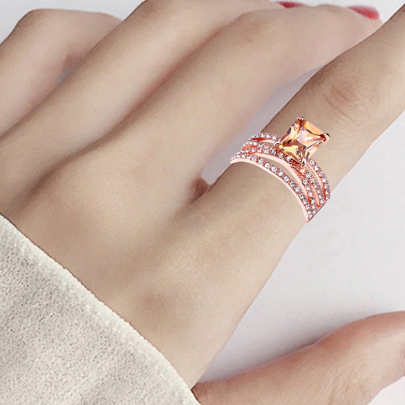 Terbaru Temperamen Sederhana Berlian Geometris Persegi Rose Gold Cincin Perhiasan