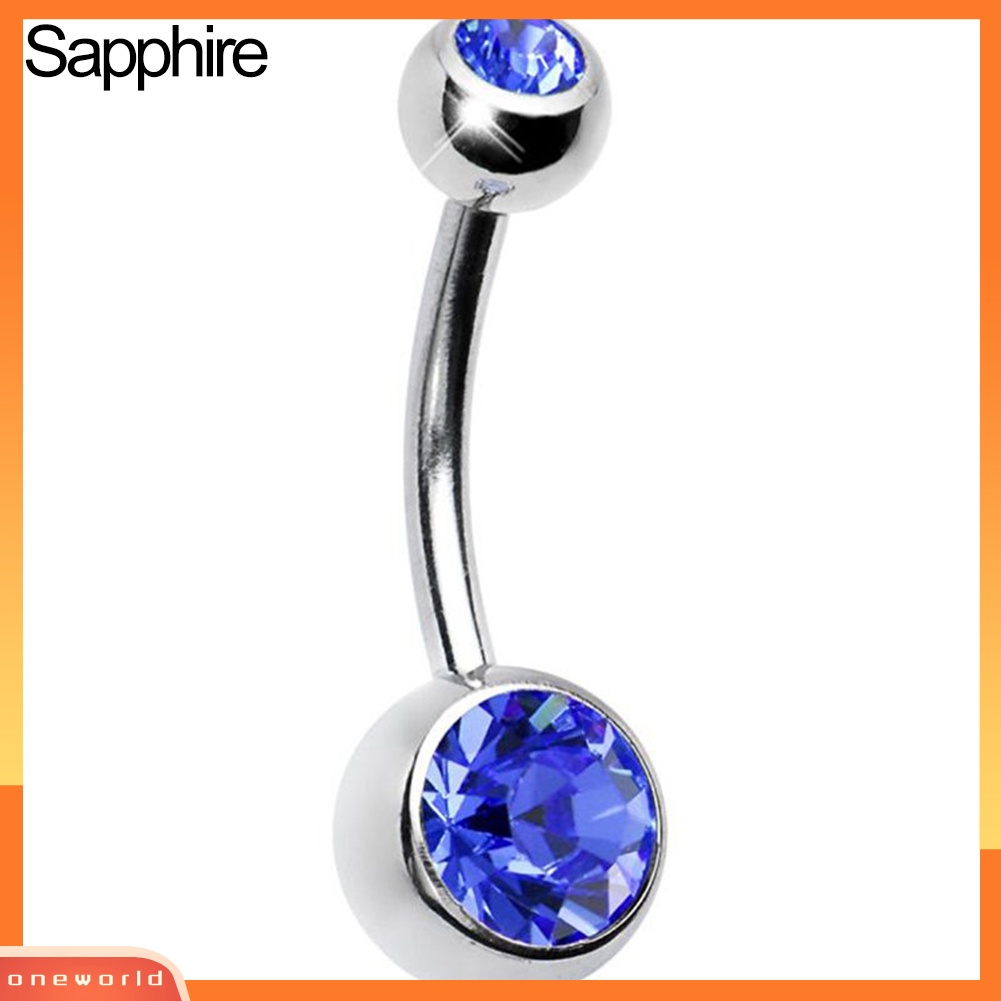 [oneworld] Cincin Pusar Stainless Steel Berlian Imitasi Belly Button Ring Bar Piercing Perhiasan