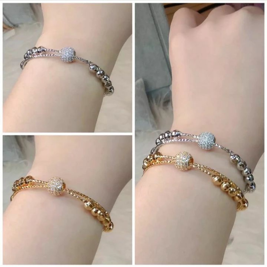 La Vienne - Gelang Titanium Wanita Anti Karat - Aksesoris Perhiasan Bangle Perempuan - Gelang Couple Bestie Gold &amp; Silver - Faine